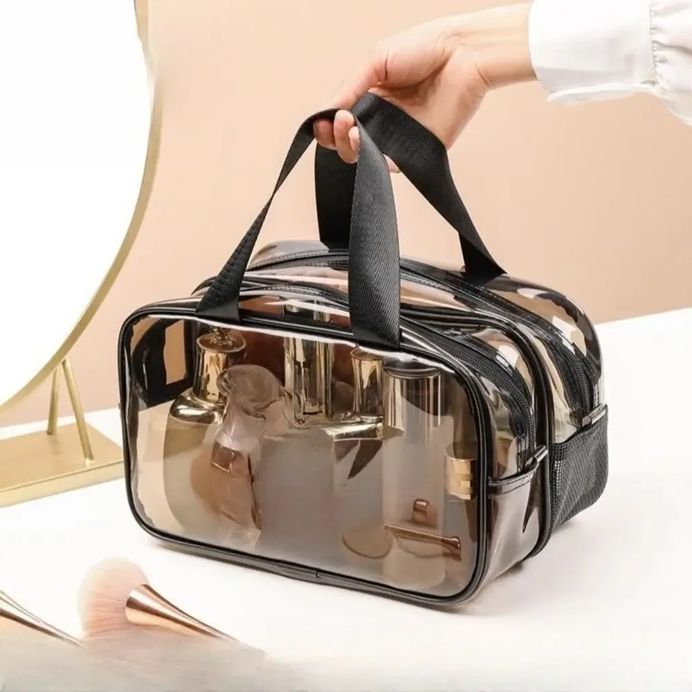 sac à cosmétiques transparent, séparation sèche et humide, sac de rangement de cosmétiques en pvc, trousse de toilette de voyage étanche de grande capacité