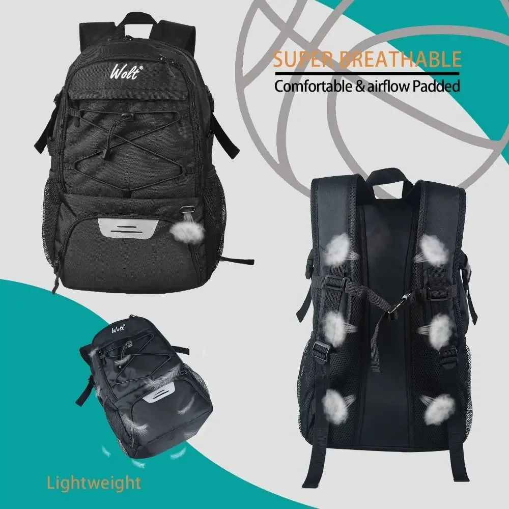 sac à dos de basket-ball de grande capacité, compartiment pour chaussures, porte-balle séparé, sac à dos de ballon de football, sac de sport respirant et étanche