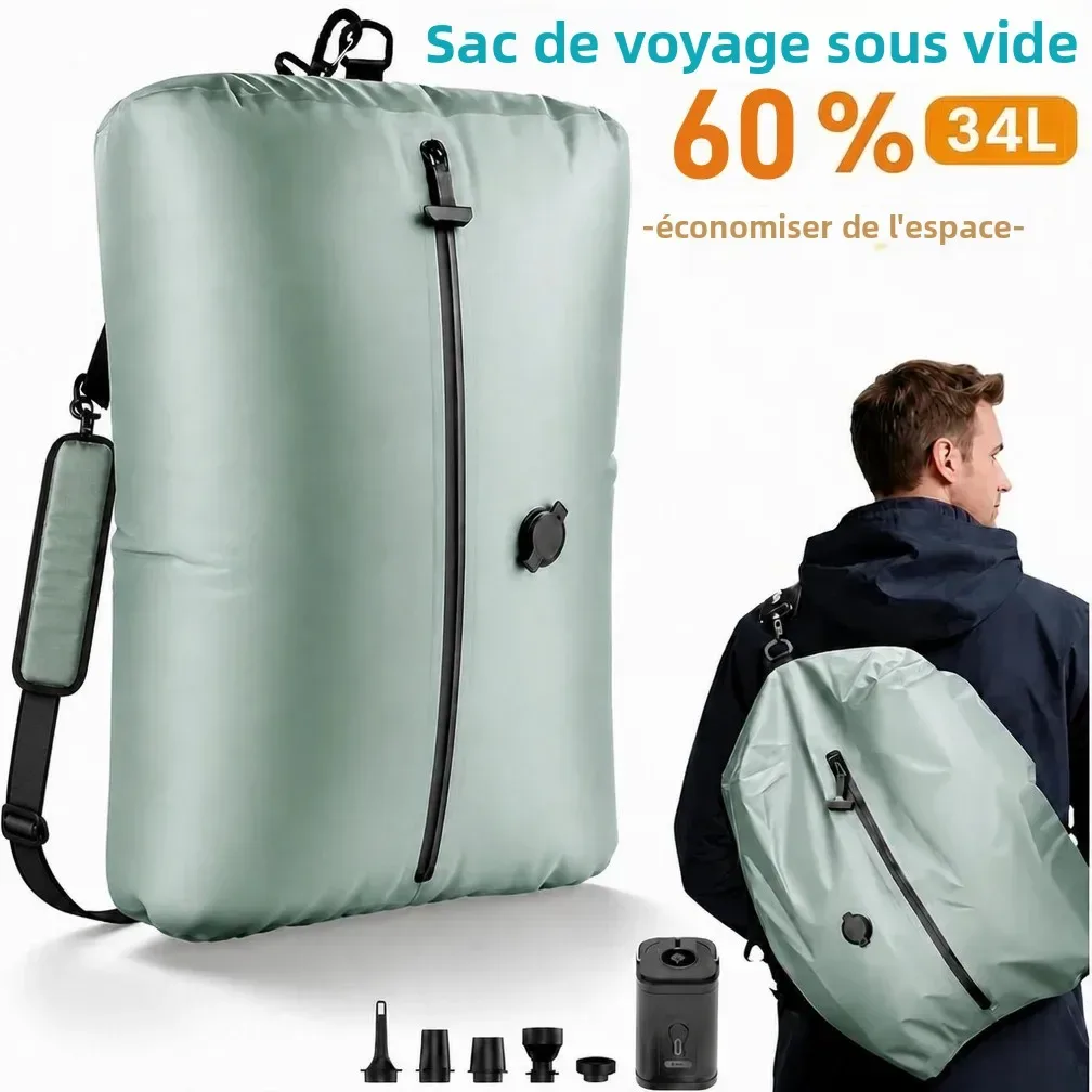sacs de compression à vide diagonal 34l avec pompe électrique usb, sacs organisateurs pour vêtements et penderie, réutilisables, anti-poussière et résistants, économie d'espace de 60%, idéal pour voyage et armoire