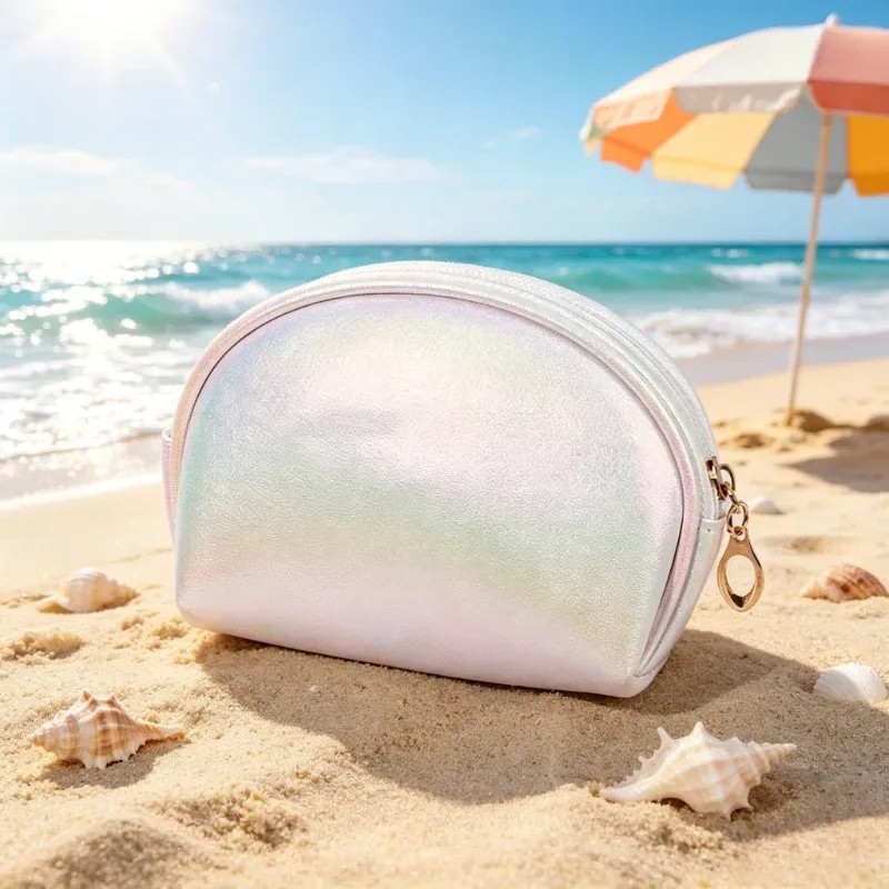 sac en forme de coquille, mini sac de maquillage, pochette cosmétique portable avec fermeture éclair pour femmes, rangement de voyage pour articles de toilette et organisateur de petits objets.
