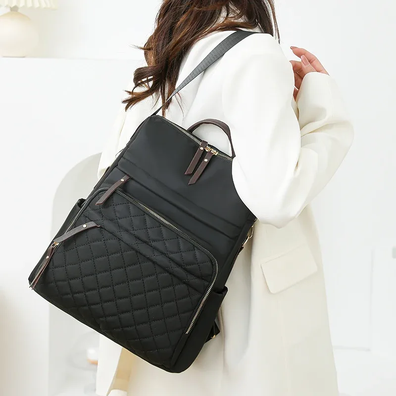 sac à dos à carreaux pour femmes, sac à dos imperméable en nylon, sac à main de grande capacité pour livres, voyage en plein air, cartable de week-end