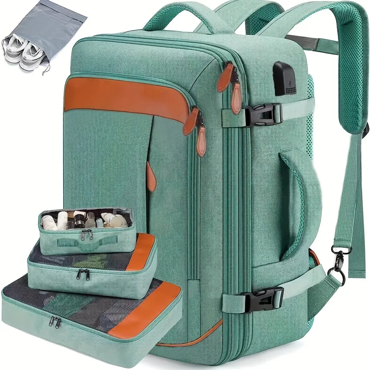 grand sac à dos de voyage extensible pour femmes et hommes, sac à dos pour ordinateur portable de 40 l avec 3 cubes de rangement et sac à chaussures, résistant à l'eau