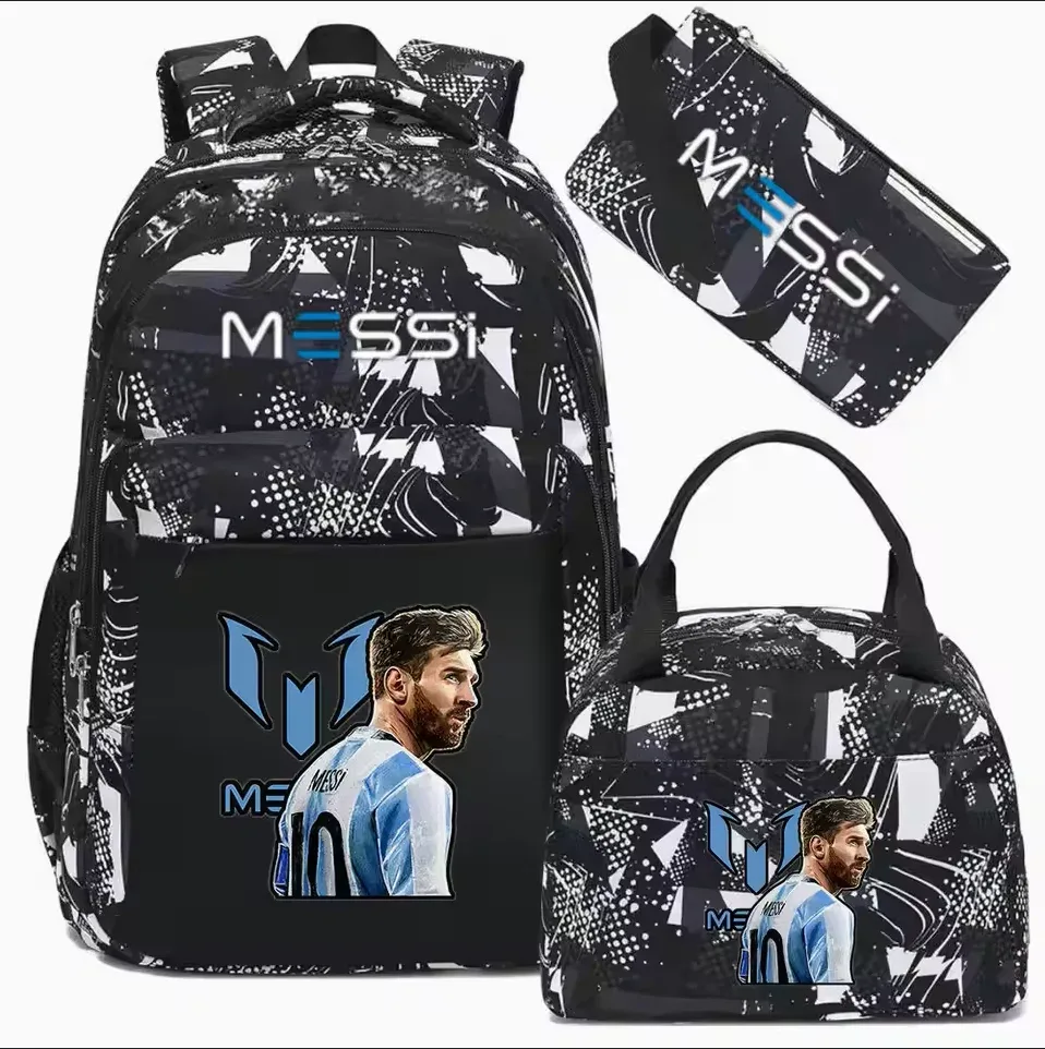 sac à dos de football messi, camouflage, pour étudiants, sac d'école pour ordinateur portable, sac à dos de grande capacité, pour femmes et hommes, loisirs, voyage, mochila 3 pièces