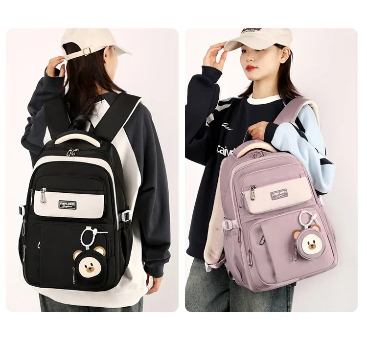 sac à dos série ours mignon pour adolescentes, sac d'école léger pour collégiens, sac à dos de voyage pour femmes