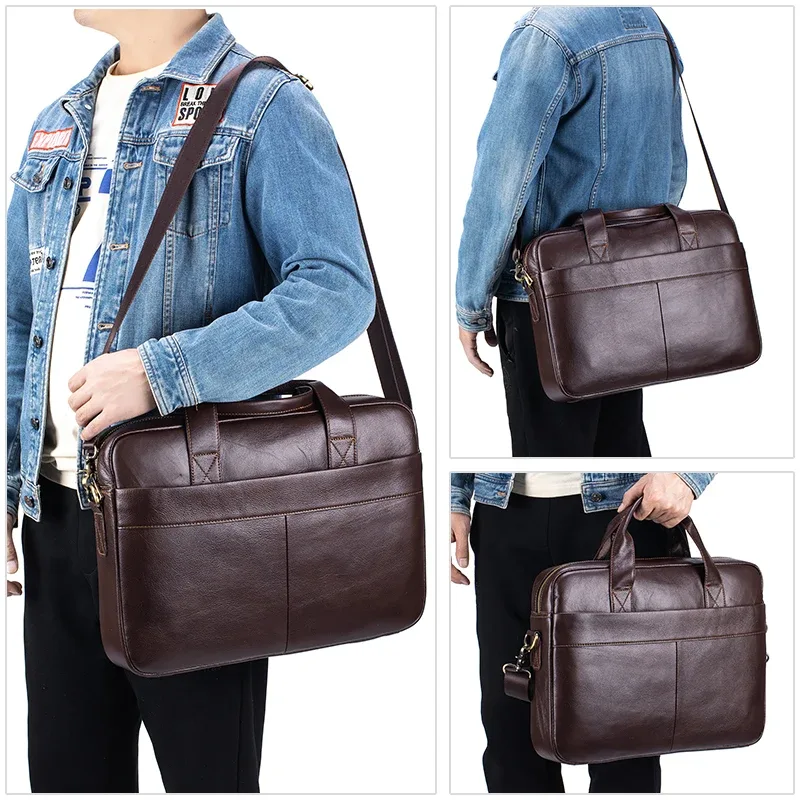 porte-documents en cuir véritable pour hommes, sac d'affaires de luxe souple, compatible avec ordinateur portable de 15.6 pouces, sac à main léger pour les déplacements au bureau