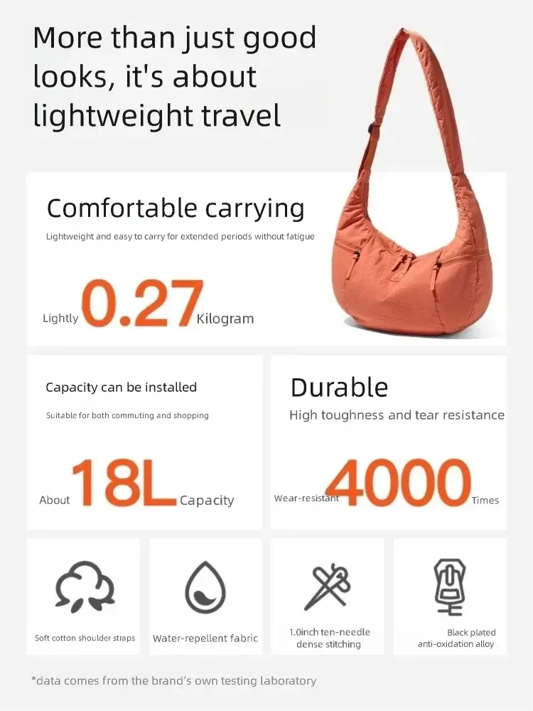sac à bandoulière epol pour femme en nylon imperméable, sacs décontractés tendance 2026, sac croissant minimaliste de couleur unie 3071-17