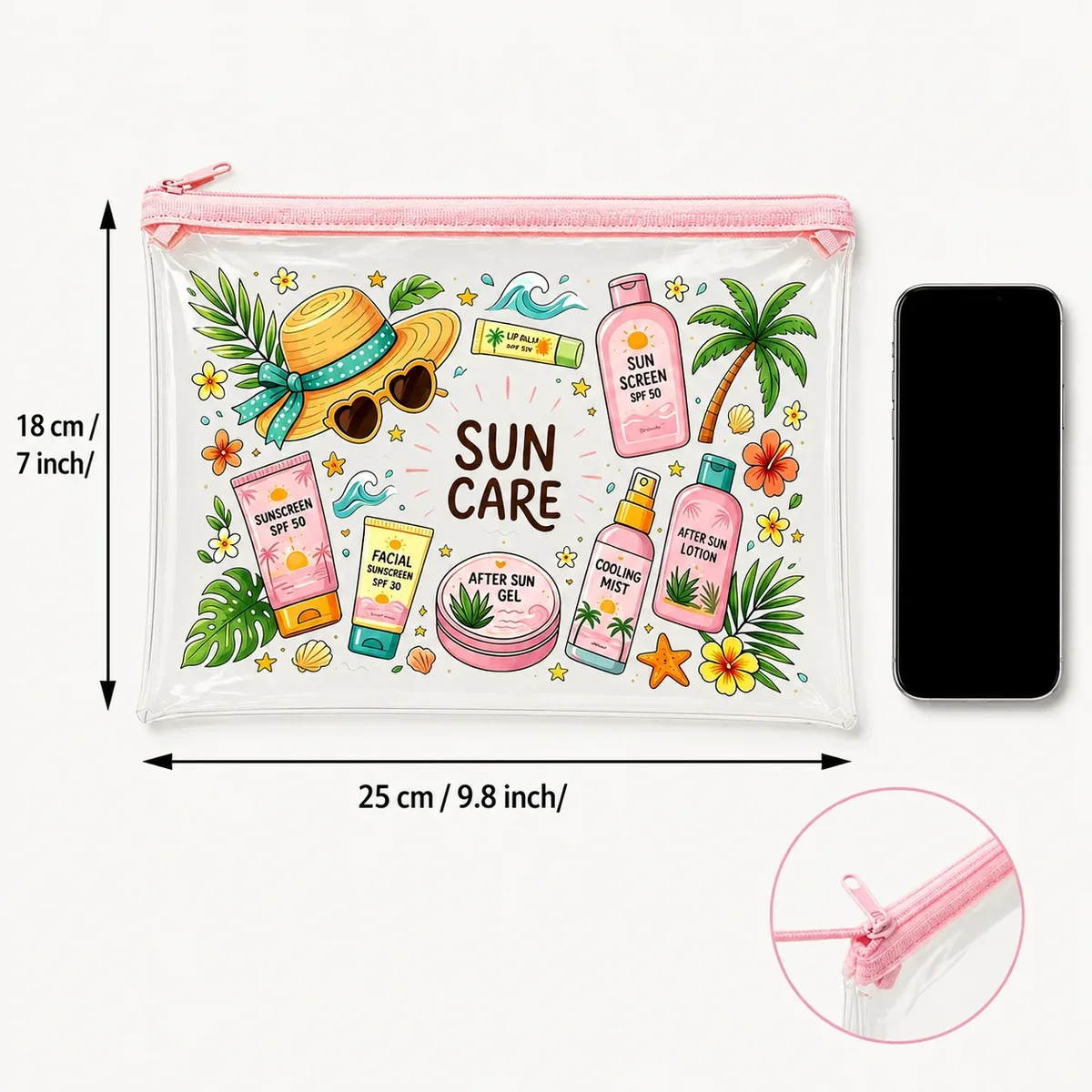 sac de maquillage transparent en pvc pour l'été, organiseur imperméable rose à fermeture éclair pour femmes, plage, piscine, voyage et articles de toilette solaires