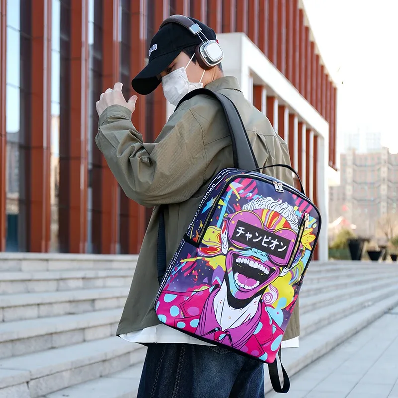 mode hommes et femmes pu graffiti grande capacité sac à dos étudiant sac à dos sac de voyage mochila mochilas de hombre sac d'école