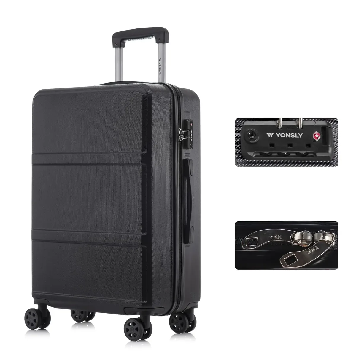 valise yonsly 20/24/28 pouces avec serrure tsa, fermeture éclair double ykk réparable, 4 roues 360 °     valise de voyage à roulettes, design simple en maille, valise rigide, conception anti-collision aux quatre coins pour les vacances