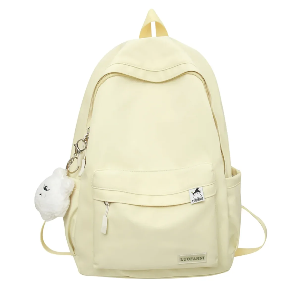 sac dos nylon imperméable vert pastel rouge beige noir poche avant zippée pomponneuse blanche bandoulière arquée usage voyage