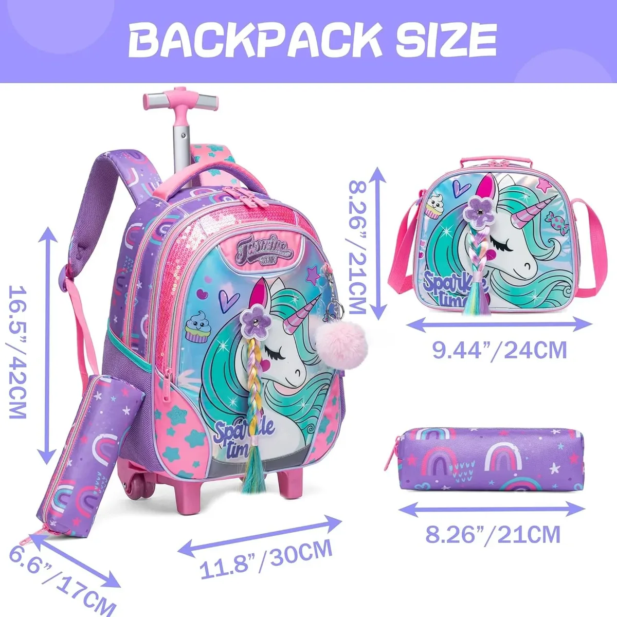 sac à dos à roulettes licorne pour filles et enfants, sac d'école à roulettes, bagage de voyage, cadeau mignon pour élèves du primaire, sac à roulettes