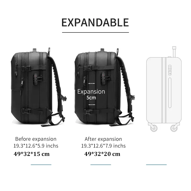 sac à dos de voyage pour hommes, sac à dos à compression sous vide pour ordinateur portable de 17 pouces, sac à dos d'affaires de grande capacité, sac à dos d'école, sac à dos de randonnée extensible