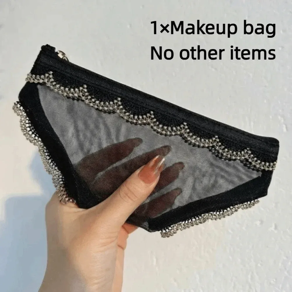 nouvelle trousse de toilette transparente en maille dentelle cœur y2k pour le maquillage et les cosmétiques, idéale pour les voyages