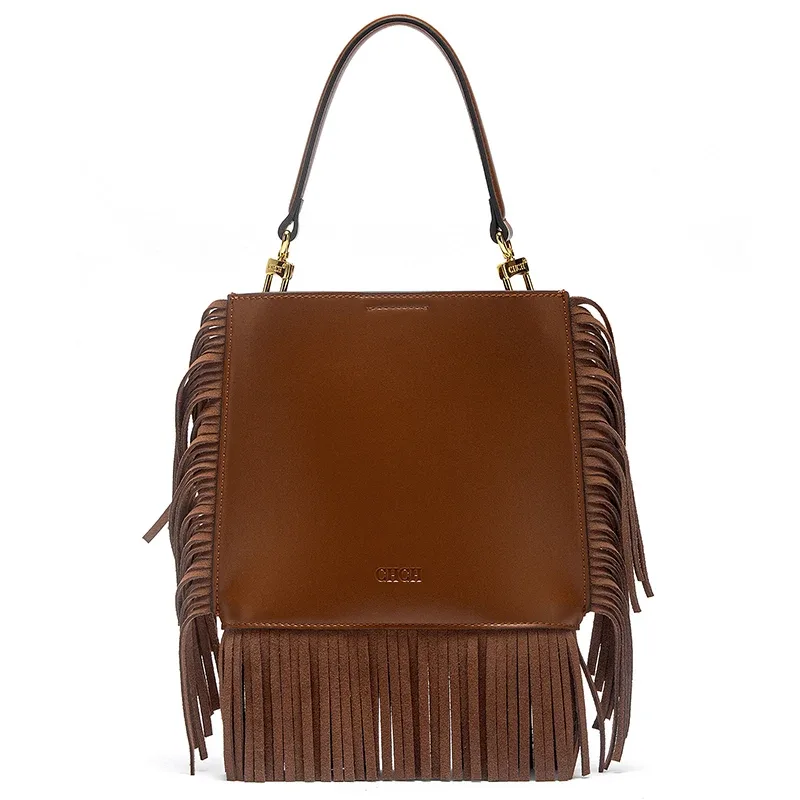 sac à main chch pour femme, nouvelle collection été 2026, sac rétro à pompons, sac de téléphone couleur chocolat 19*0.45*18cm
