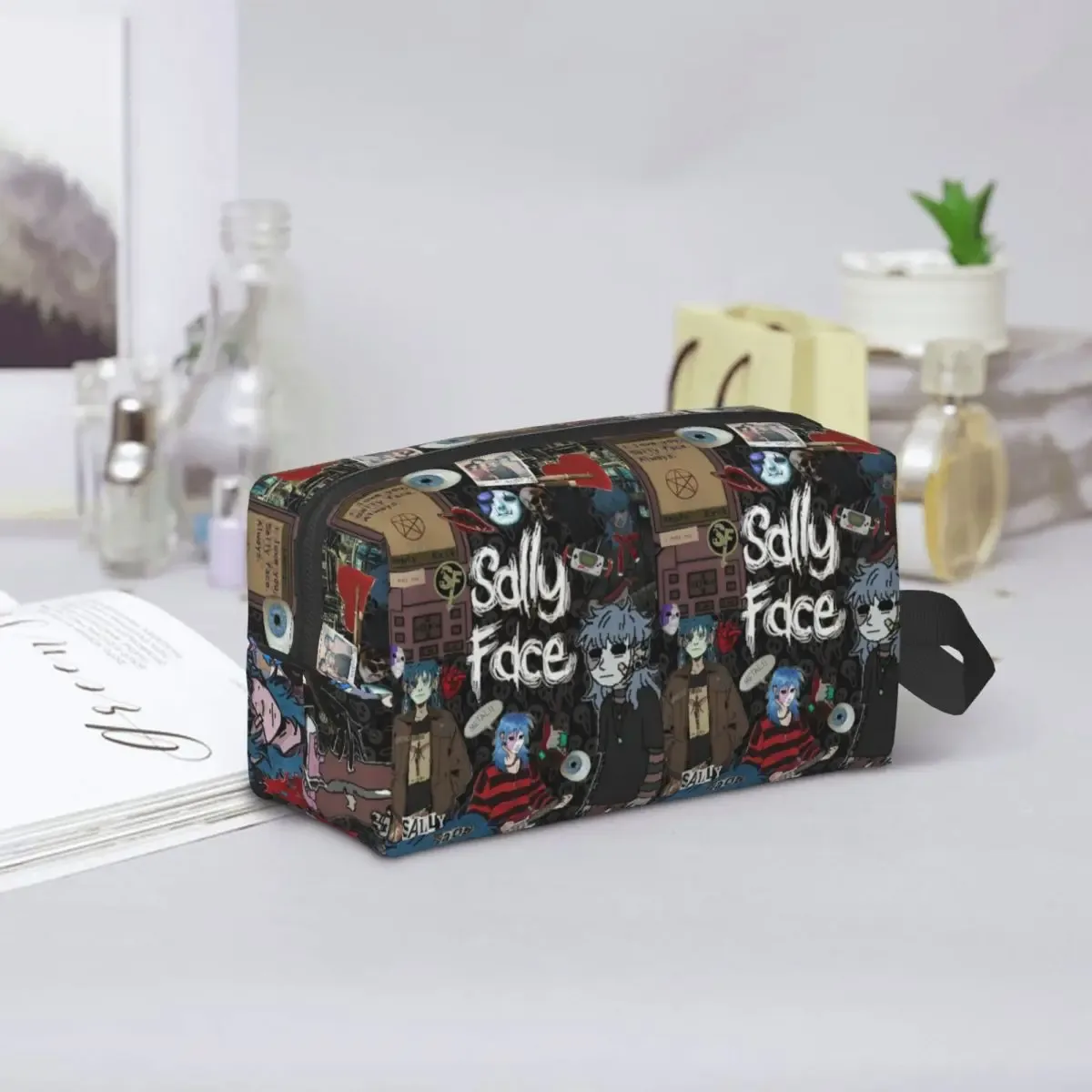 trousse de maquillage sally face game anime sf, organiseur de cosmétiques, trousse de toilette, trousse de beauté pour femme, trousse de voyage, trousse à crayons