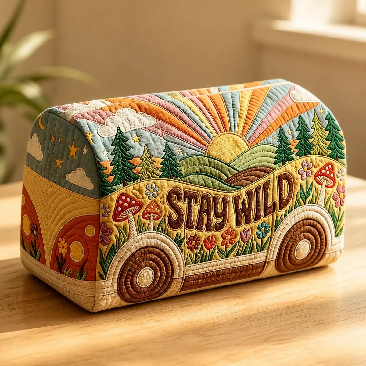 trousse de maquillage vintage imprimée, texture matelassée, pochette de maquillage rétro, organisateur de toilette de voyage van forest, étui de rangement à fermeture éclair pour femmes