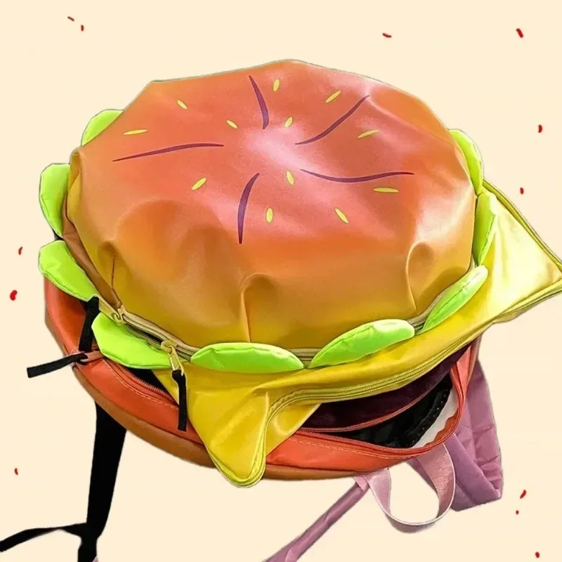 pu élégant hamburger sac à dos ordinateur portable stockage fermeture éclair portable fourre-tout décontracté cheeseburger sac à dos pour unisexe voyage vacances en plein air