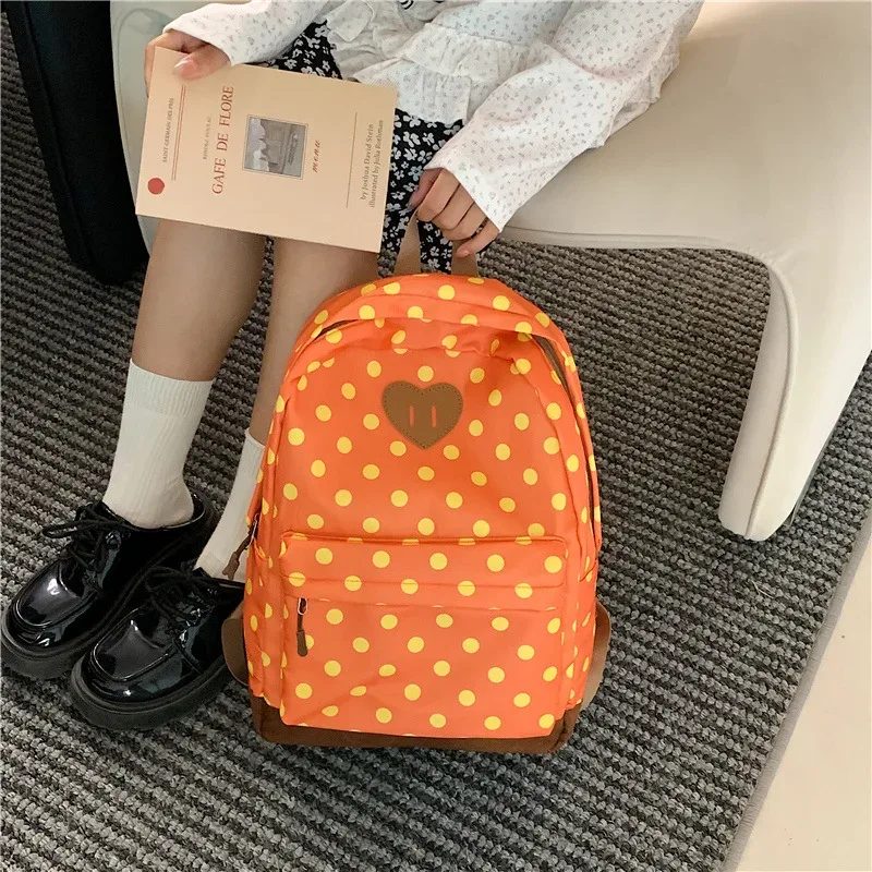 sac à dos d'école coréen vintage à pois, léger, pour voyage, décontracté, pour femmes et étudiantes, grande capacité