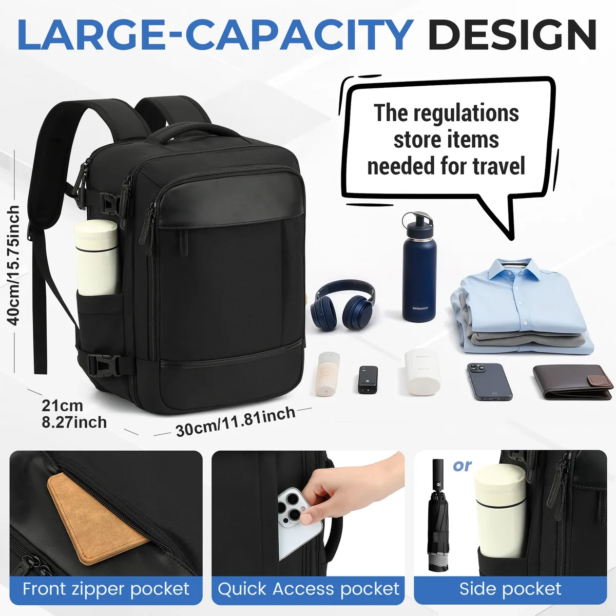 ryanair 40x30x20 sac de cabine à bagages, 40x30x20 sac hommes femmes 15.6 pouces pochette d'ordinateur sac à dos de voyage d'affaires, sac à dos d'école universitaire