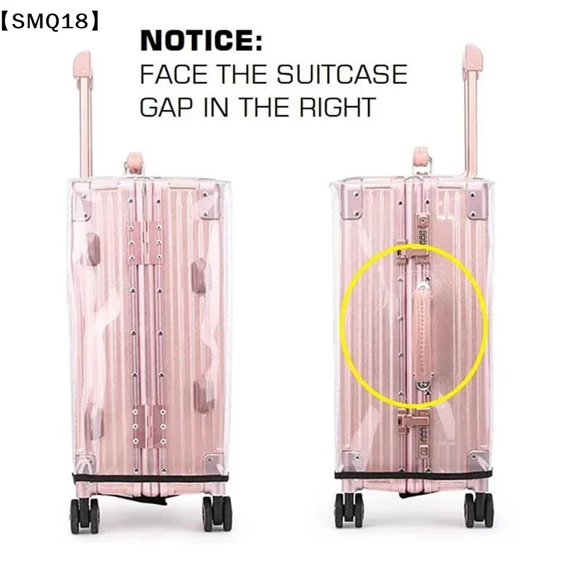housse valise protection nylon transparente rose pâle bandes noires roulettes poignée amovible universelle voyage