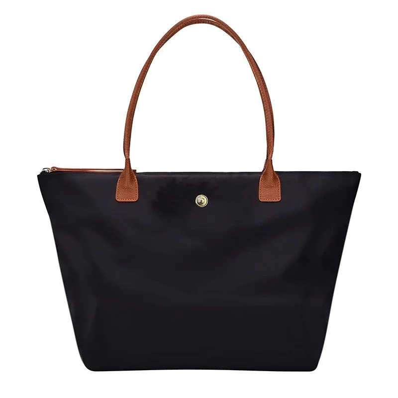 sac fourre-tout oxford avec accents en cuir, grande capacité, sacs à bandoulière décontractés pour femmes, résistant à l'eau, pliable