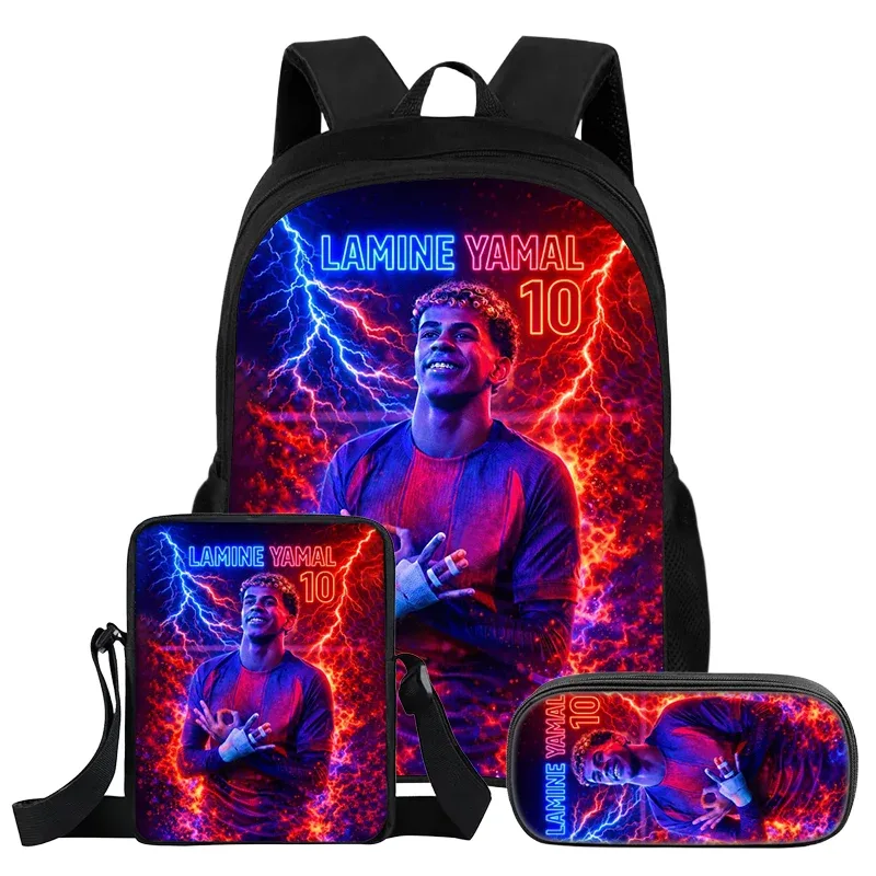ensemble de 3 sacs à dos l-lamin yamal pour enfants, sac à dos d'école pour écoliers, star du football, meilleur cadeau, sac à bandoulière, sacs à crayons, sac à livres