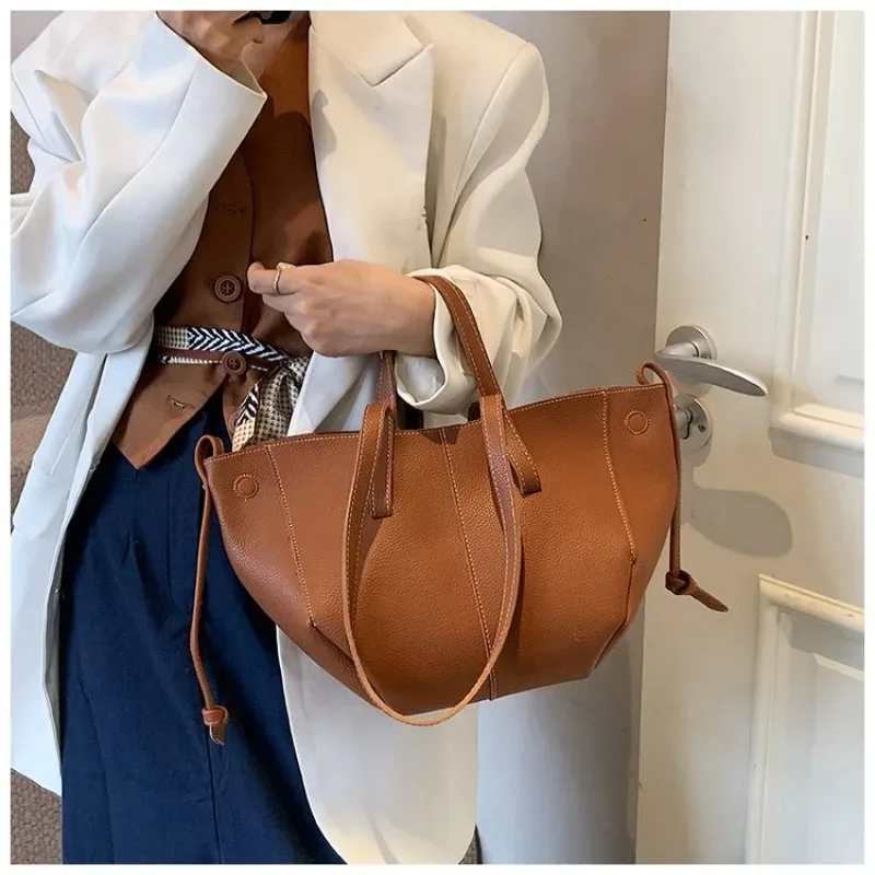sac fourre-tout en cuir véritable pour femme, style quotidien, avec cordon de serrage, pour le travail, les voyages, les trajets quotidiens et le style décontracté