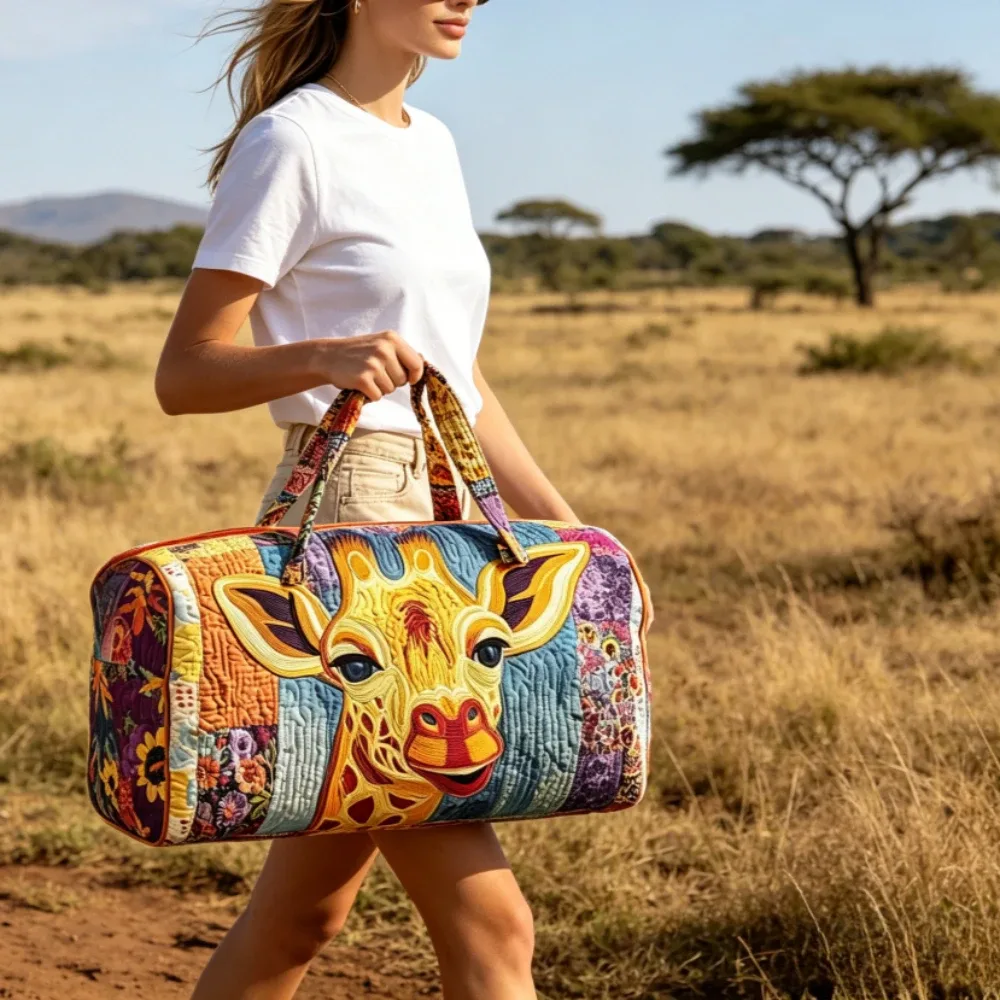 sac de voyage matelassé, sac de week-end, imprimé girafe 3d, bagage à motif animal africain, sac à main pour les vacances, la plage, le camping