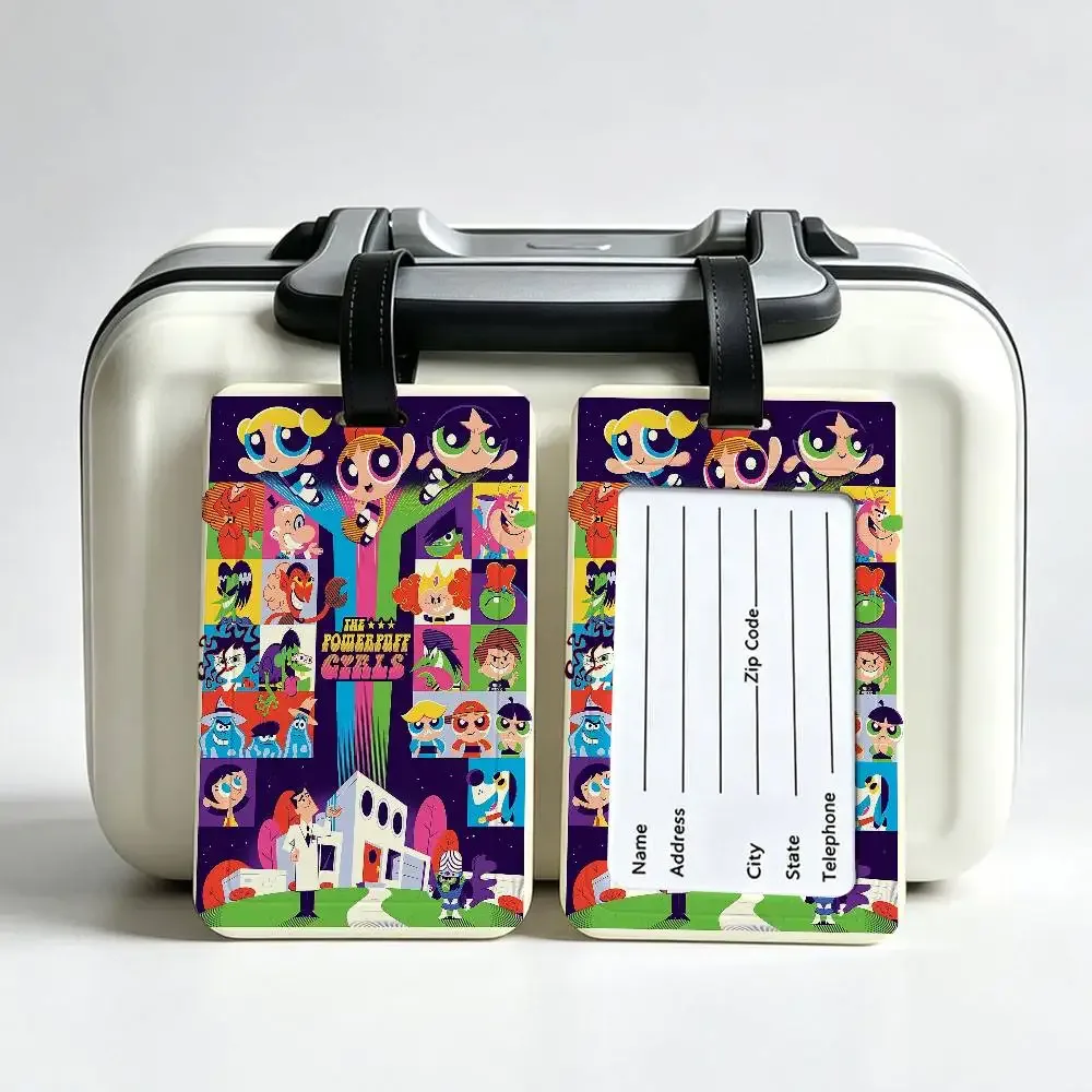 porte-carte d'informations en pvc the-powerpuffs-g-girls, étiquette de bagage anti-perte, étiquette de nom imperméable pour les voyages