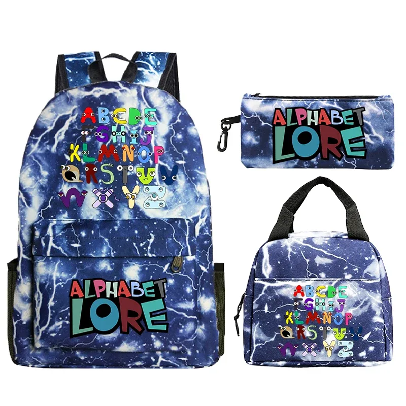 3 pièces/ensemble alphabet lore sac à dos garçons filles cartable sac à dos avec sac à déjeuner sac à crayons étudiants sac à dos sac de voyage confortable