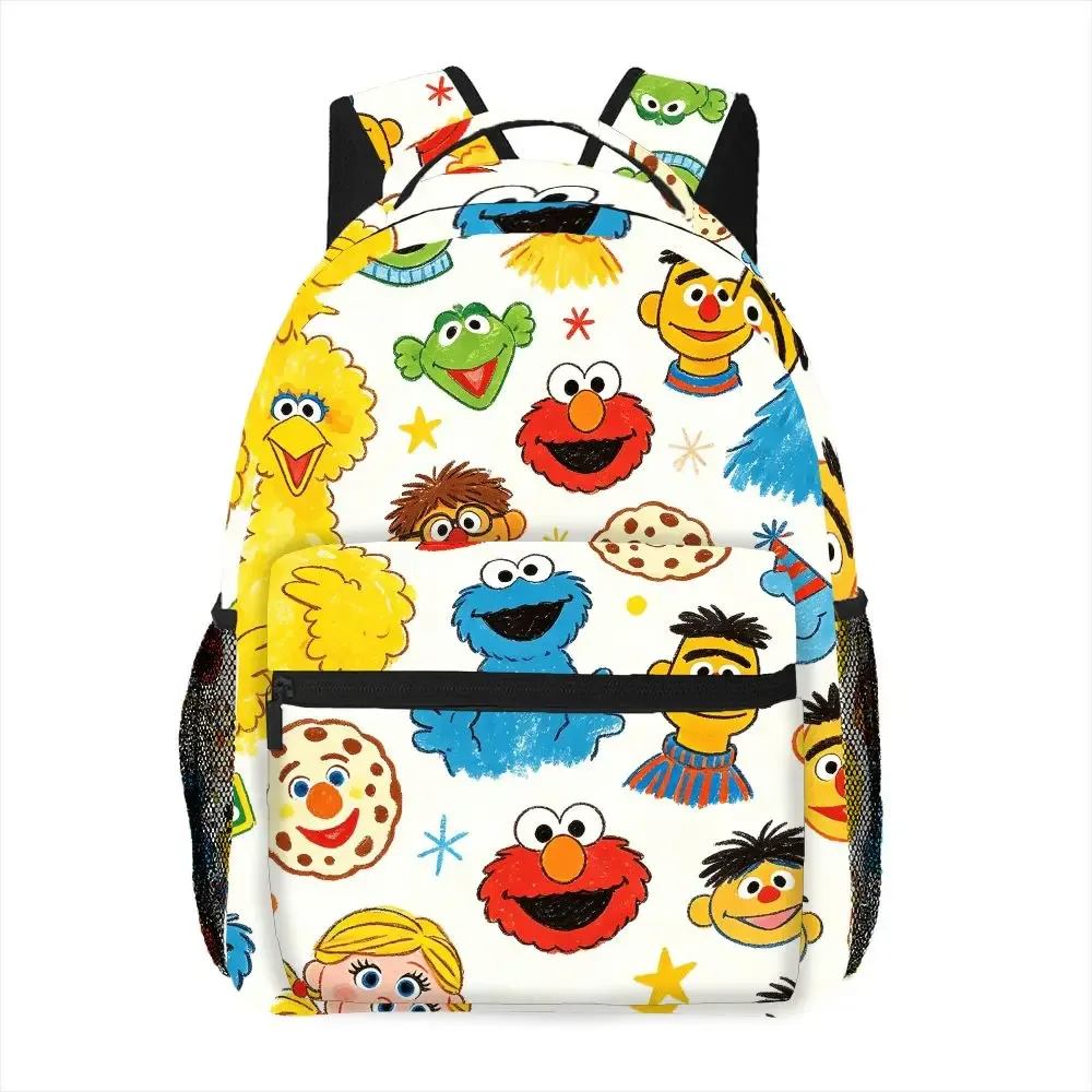 sac à dos imprimé sesame street, sac d'école avec dessin animé elmo cookie monster, sac à dos de grande capacité pour voyage en plein air, cadeau