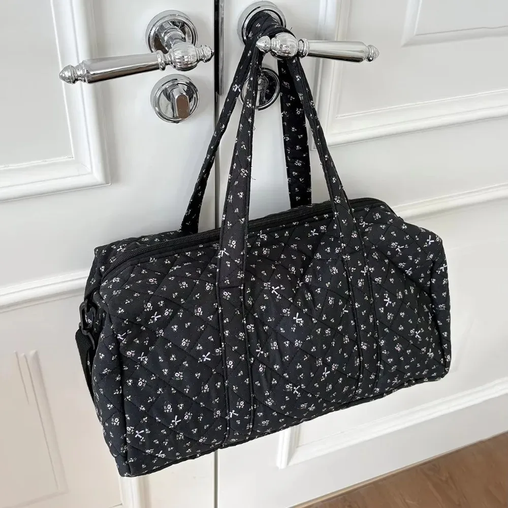 sac de voyage matelassé léger version coréenne, motif floral, grande capacité, sac boston diagonal, sac à main en coton, voyage