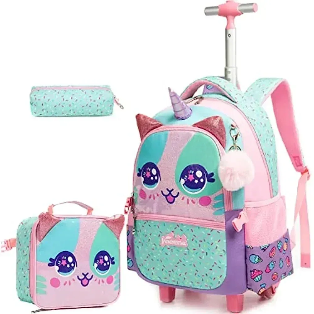 Interrupteur sac à dos à roulettes pour filles, sacs à dos à roulettes pour élèves du primaire, bagages de voyage 3 en 1, valise à main, 3 pièces