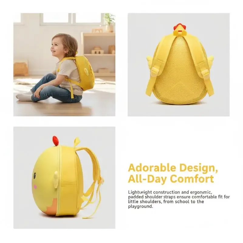 sac à dos pour enfants en forme de poulet de dessin animé, résistant à l'eau, à bretelles réglables, durable pour les enfants d'âge préscolaire, pour les trajets quotidiens à l'école