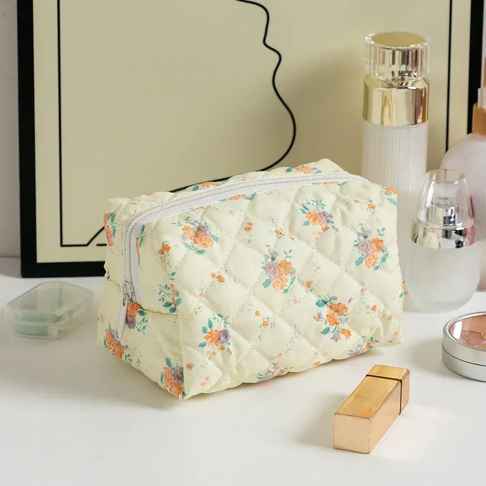 trousse de maquillage à imprimé floral pour femme, trousse de rangement pour rouge à lèvres, trousse à cosmétiques, trousse de beauté, trousse de voyage pour poudres de maquillage, trousse de toilette