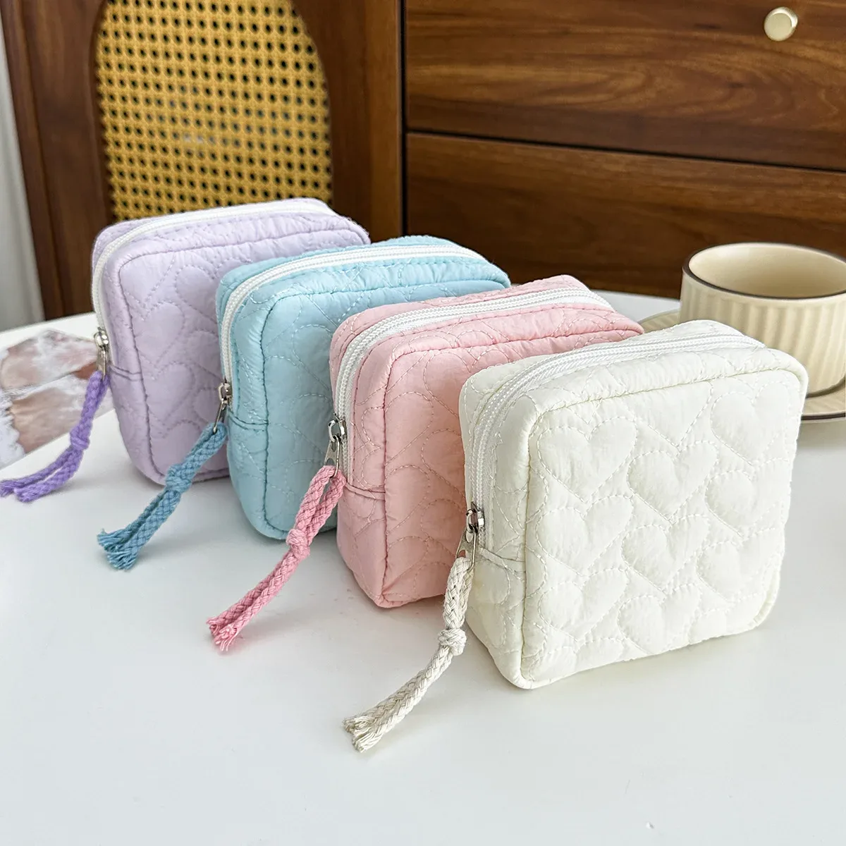 petite trousse de maquillage carrée coréenne, petite trousse à fermeture éclair pour écouteurs, portefeuille portable pour fille, sacs de rangement pour rouge à lèvres, pochette pour serviettes hygiéniques