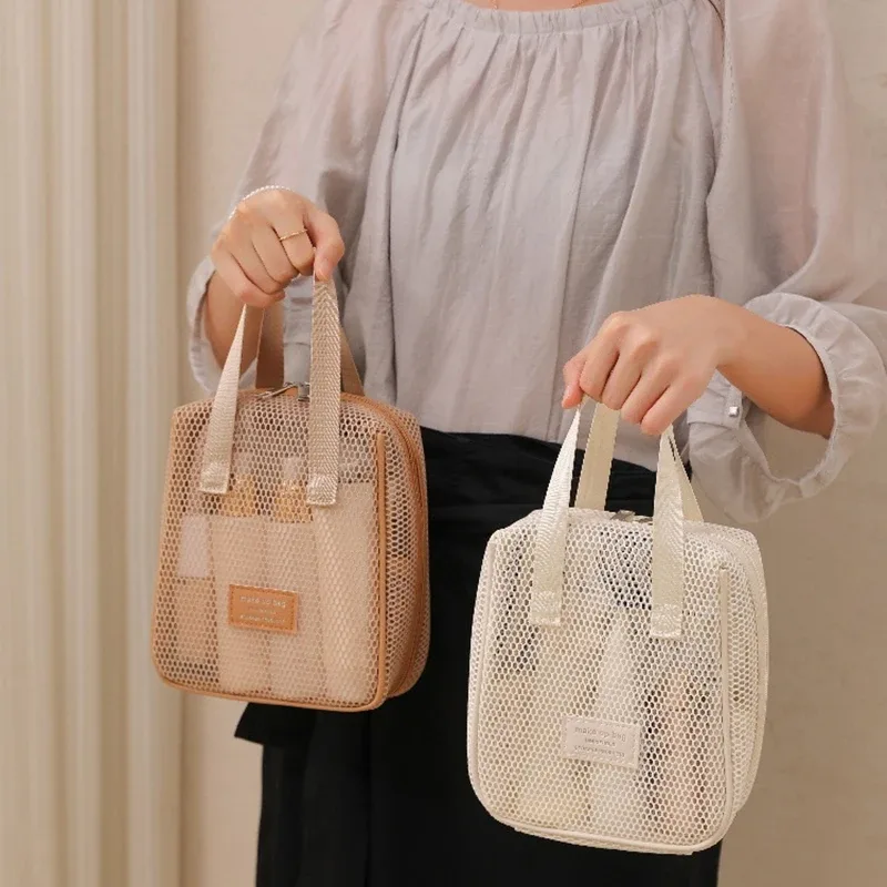 sac de rangement en maille pour maquillage et articles de toilette, sacs à main portables de voyage, organisateur suspendu pour outils de douche et cosmétiques