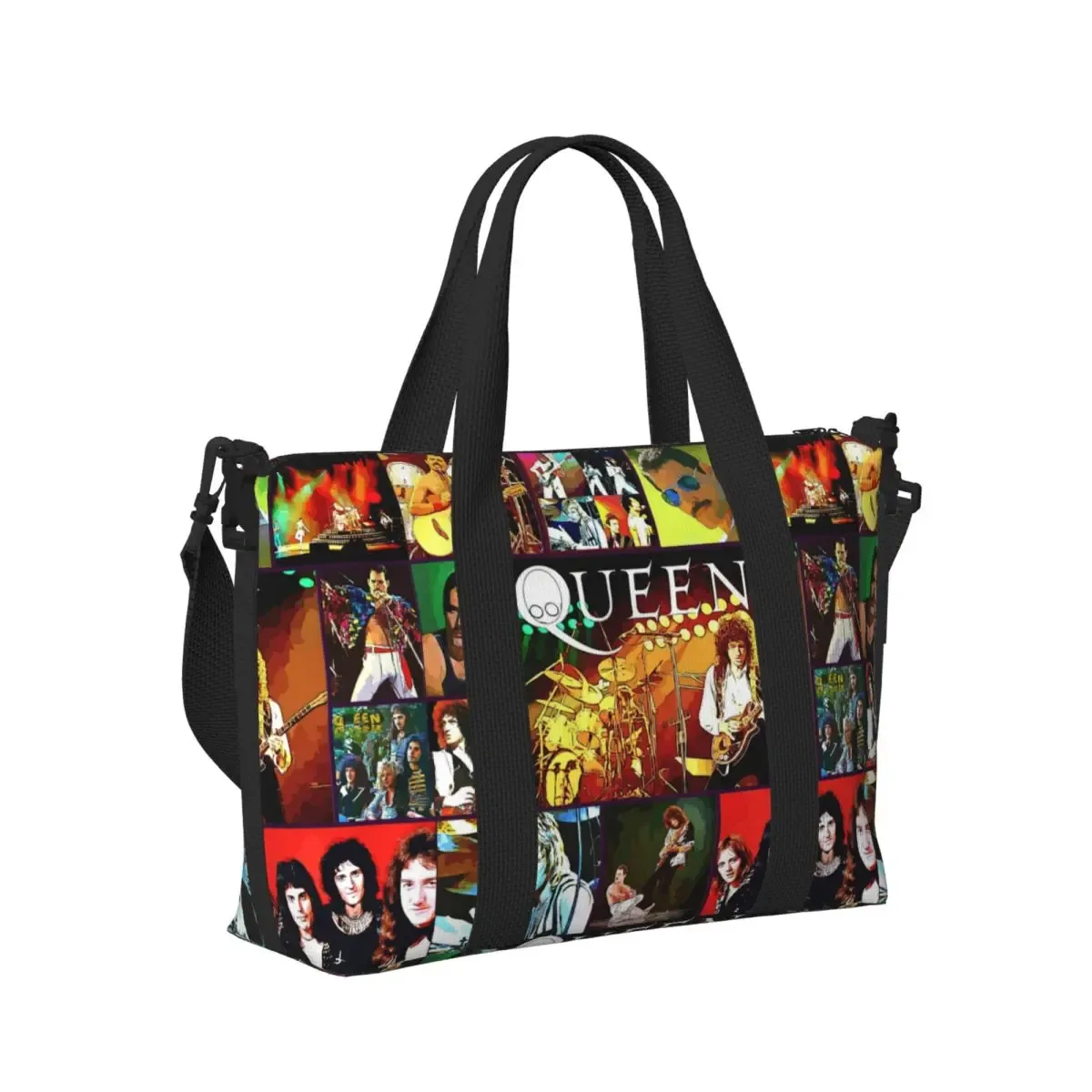sac fourre-tout personnalisé freddie mercury queen band pour femmes, sac de voyage à bandoulière de plage de grande capacité