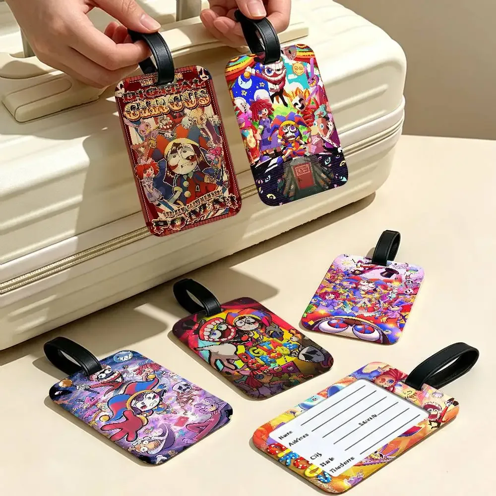 étiquette de bagage en pvc, motif de dessin animé "le cirque numérique incroyable", accessoire de voyage, design anti-perte, pochette détachable pour carte d'information.