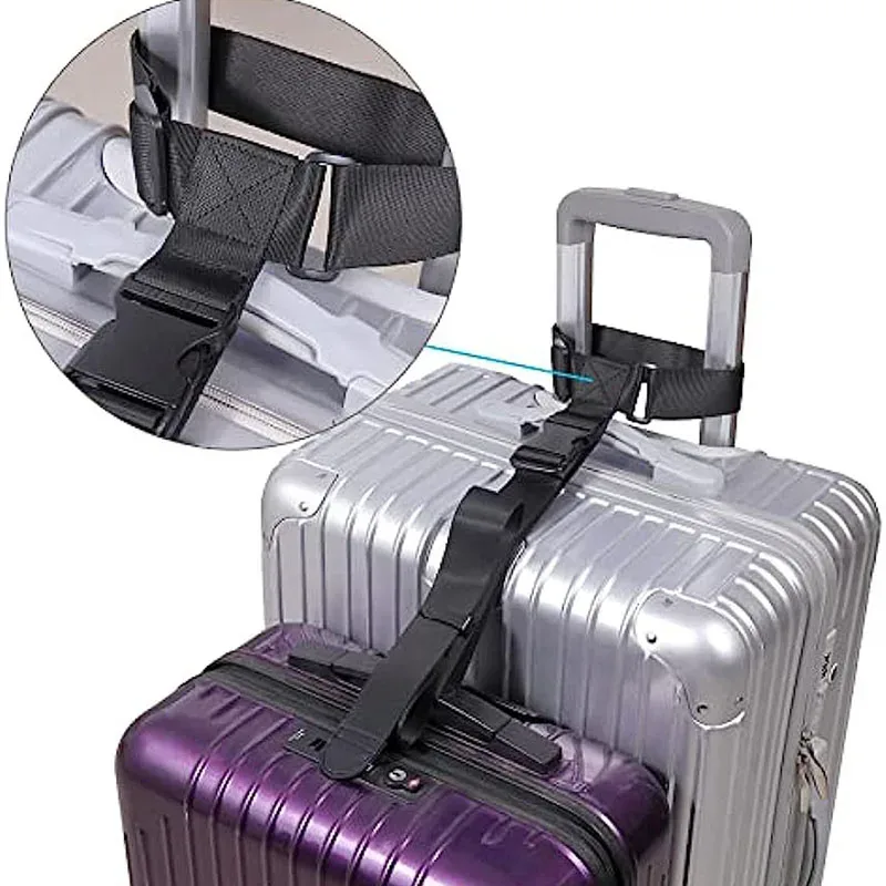 Ceinture Bagage Tissu Épais Boucle Plastique Noire Adaptation Taille Valise Voyage Support Poids Bagages