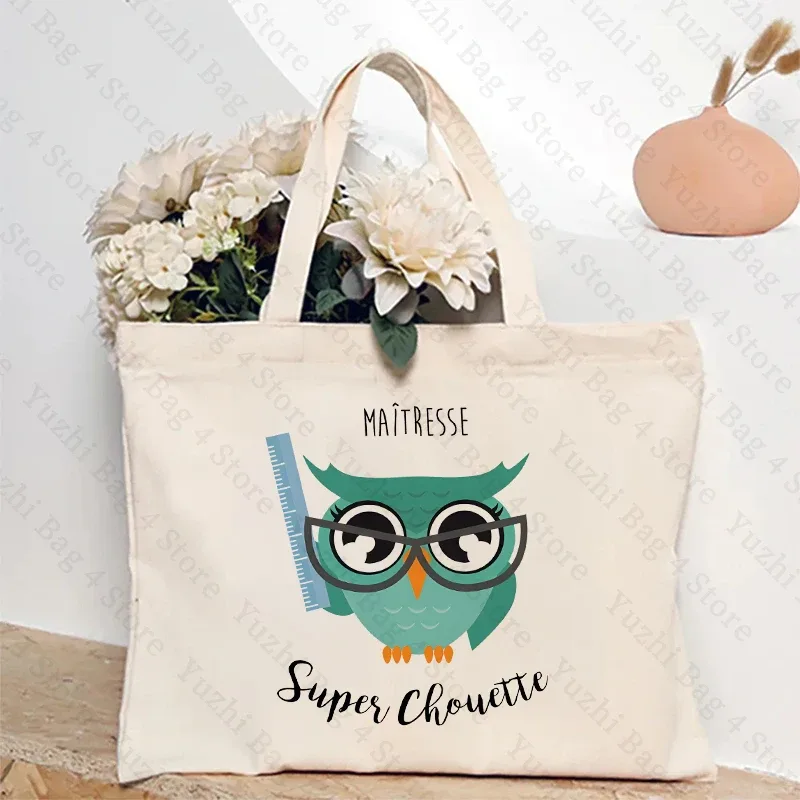 sac fourre-tout de shopping de mode pour femmes avec professeur de chouette et sac à bandoulière design hibou cadeau pour éducatifs cadeau maitresse d'école