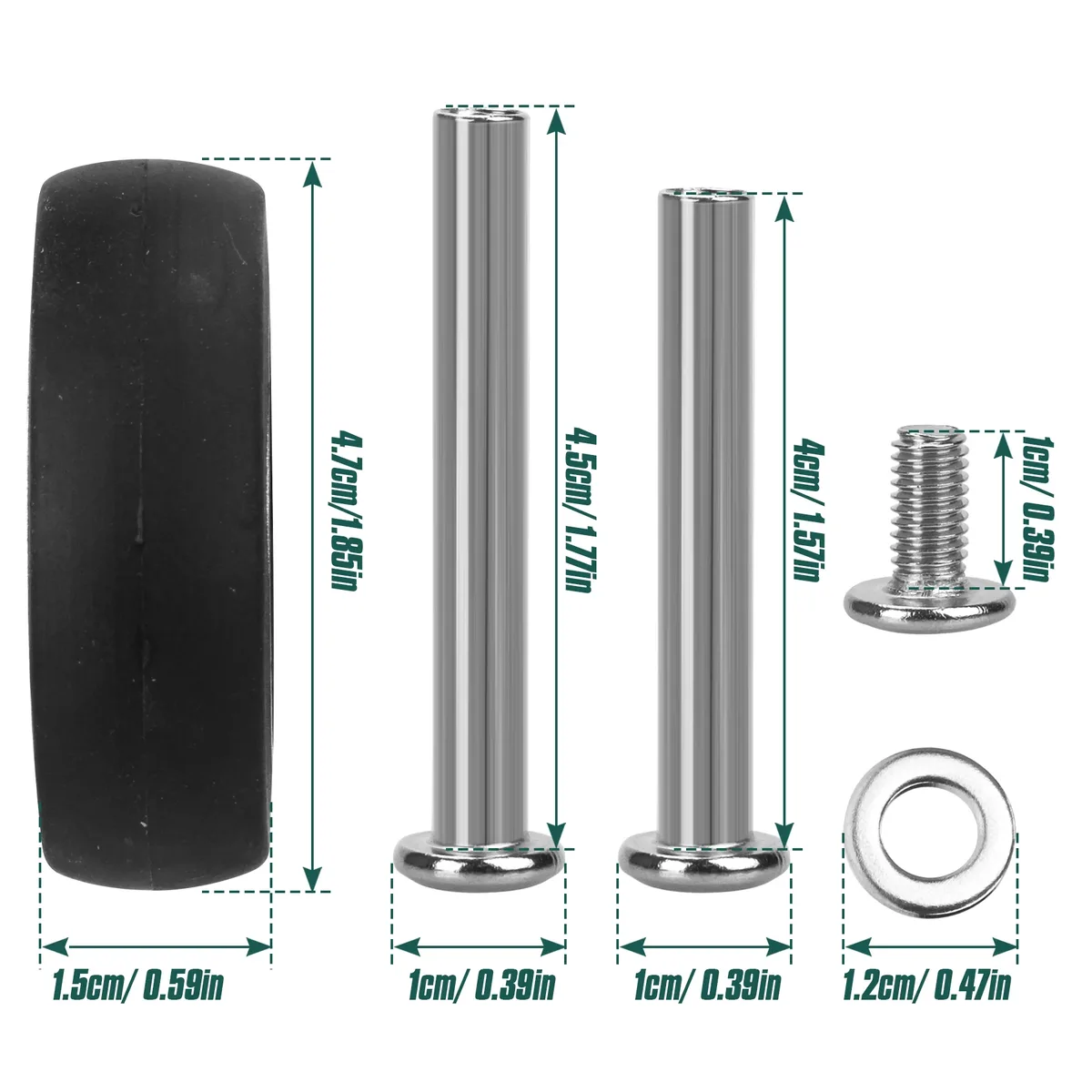 accessoires de roue de bagage noir, remplacement de chariot, pièces de valise à roulette unique, kit de réparation de roulette d'essieux de 47mm, 8 pièces