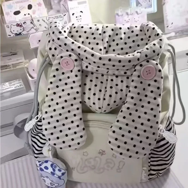 sac à dos léger de grande capacité, portable, à pois, style coréen, mignon, pour adolescentes, pour étudiantes, blanc cassé