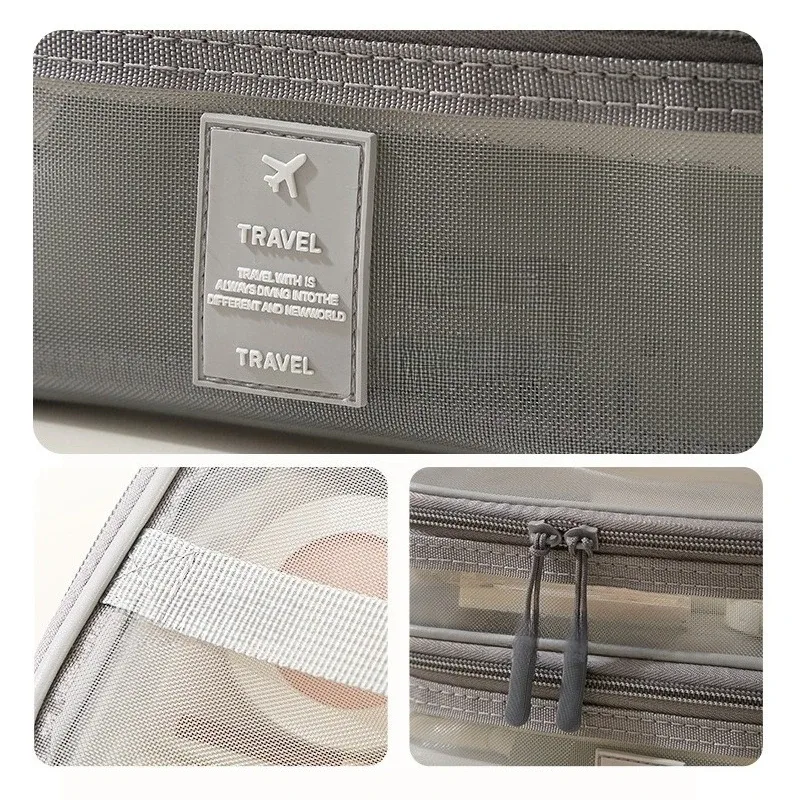 nouvelle trousse de toilette en maille, trousse de maquillage de voyage grande capacité à 3 couches, sac de rangement portable pour voyages d'affaires zy524