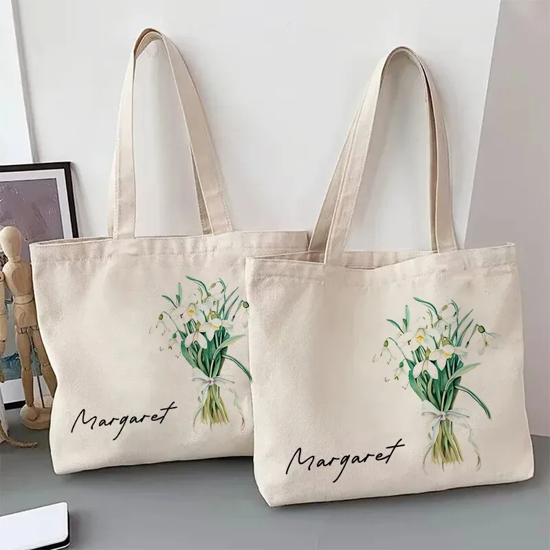 sac à main personnalisé avec nom pour bouquet de fleurs, sac de rangement de voyage, sacs fourre-tout simples, cadeau d'anniversaire personnalisé, mariage, demoiselle d'honneur, initié