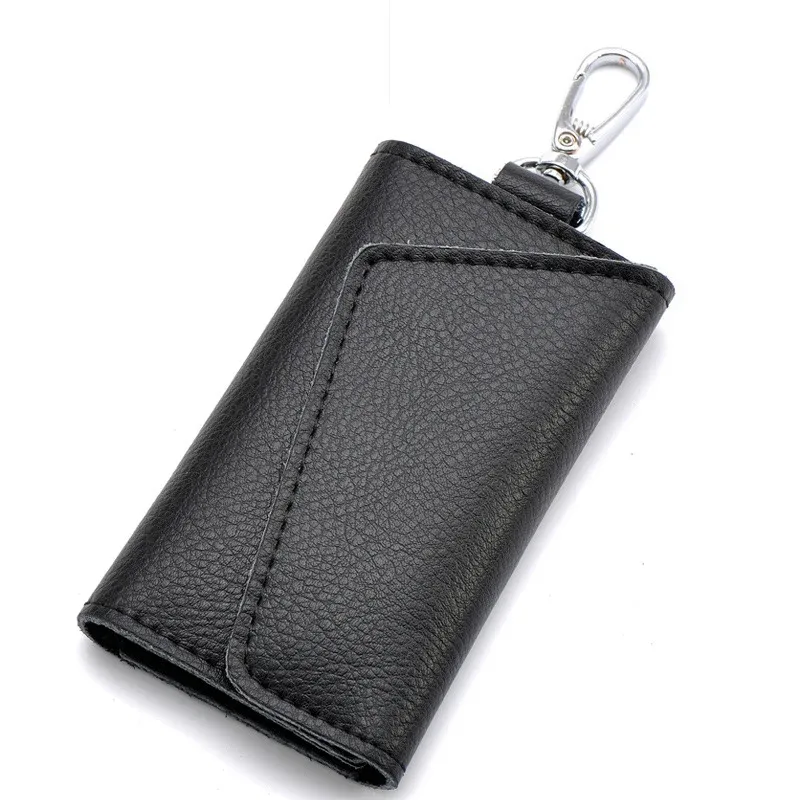 porte-clés en cuir véritable pour hommes et femmes, pochette de rangement, portefeuille de clé de voiture fendu en vache, étui pour clés de femme de ménage, mini sac pour cartes