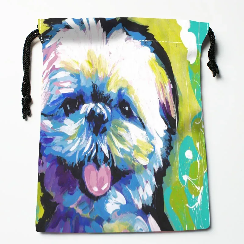 sac à cordon personnalisé pour peinture de chien shih tzu, 18x22cm, petit sac de voyage en tissu pour femmes, pochette cadeau de noël