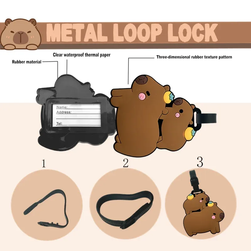 étiquette bagage pvc animaux dessin animé capybara poule jaune silicone souple voyage format petit