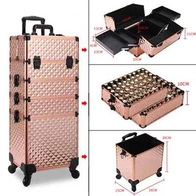 valise pvc dorée noire motif géométrique relief poignées robustes roues toupies grande capacité usage voyage