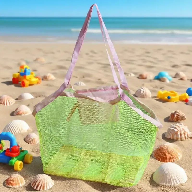 sac de rangement pour jouets de plage pour enfants, sac de rangement pliable et portable en maille pour collecter les outils de fouille du sable, pour les vacances, 1 pièce